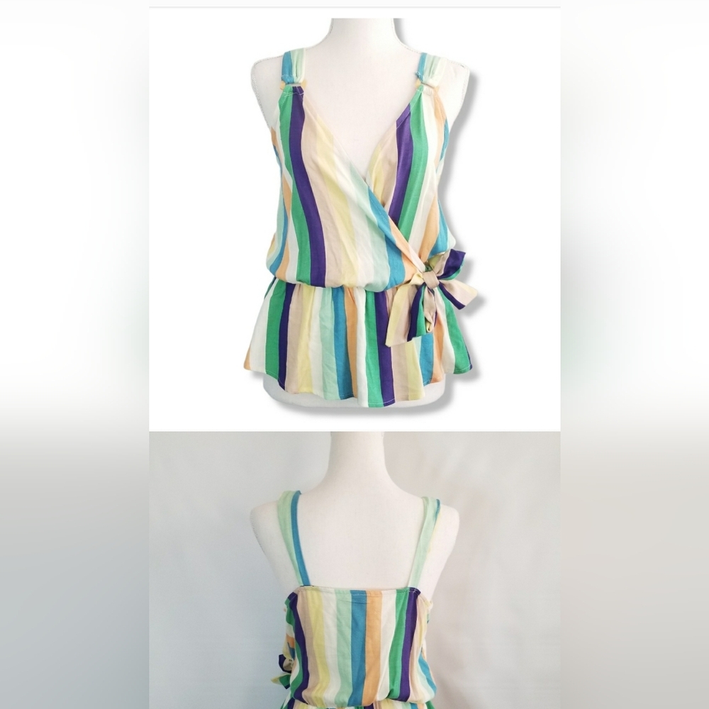 Blu Pepper Striped Cross Faux Wrap Top X-Small Multi Color Sleeveless